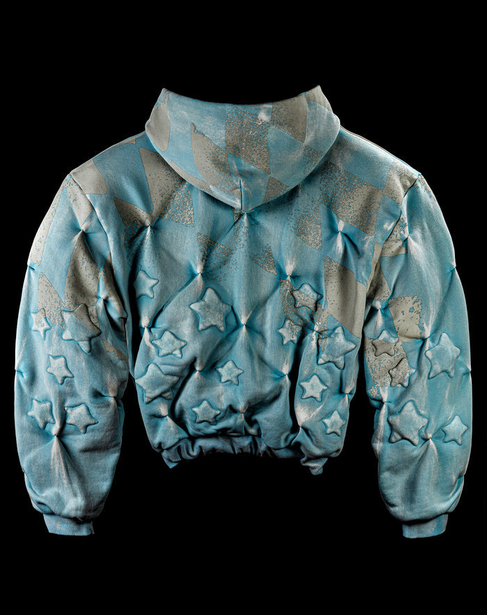 ELECTRIC BLUE 'STARFRUIT' PADDED ZIP-UP HOODIE