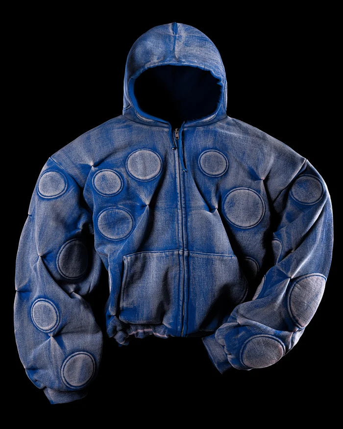 FADED COBALT ‘OXYGEN’ PADDED ZIP-UP HOODIE