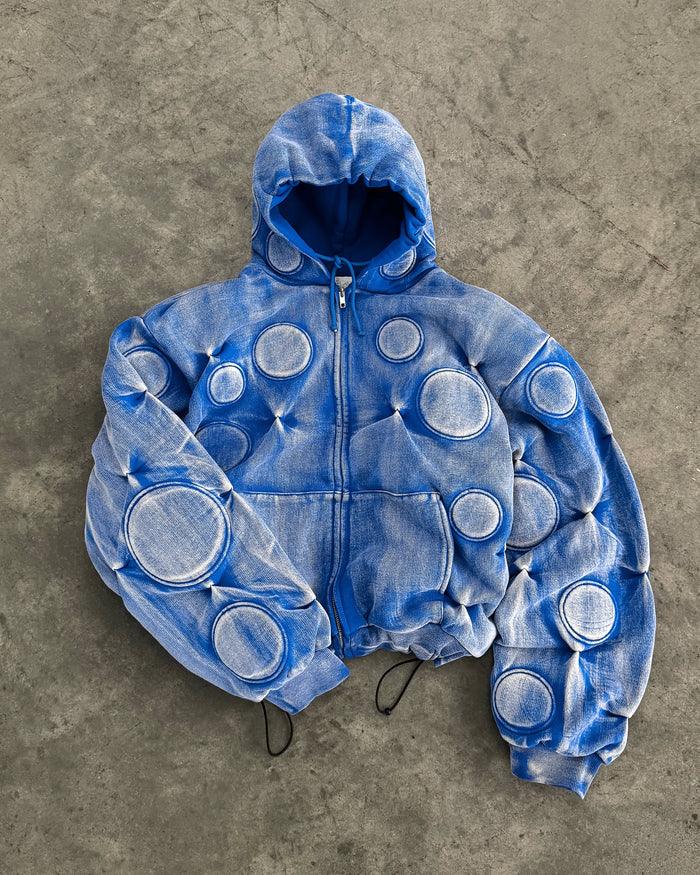 FADED COBALT ‘OXYGEN’ PADDED ZIP-UP HOODIE