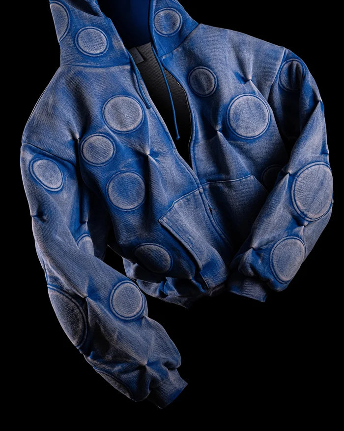 FADED COBALT ‘OXYGEN’ PADDED ZIP-UP HOODIE