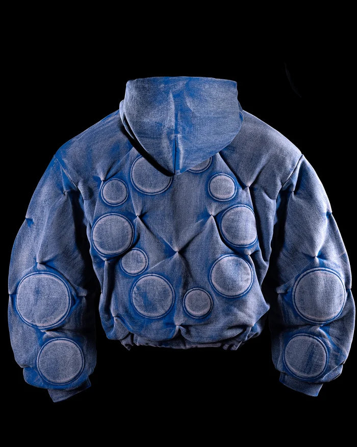FADED COBALT ‘OXYGEN’ PADDED ZIP-UP HOODIE