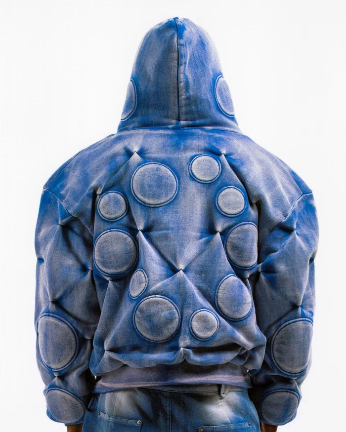 FADED COBALT ‘OXYGEN’ PADDED ZIP-UP HOODIE