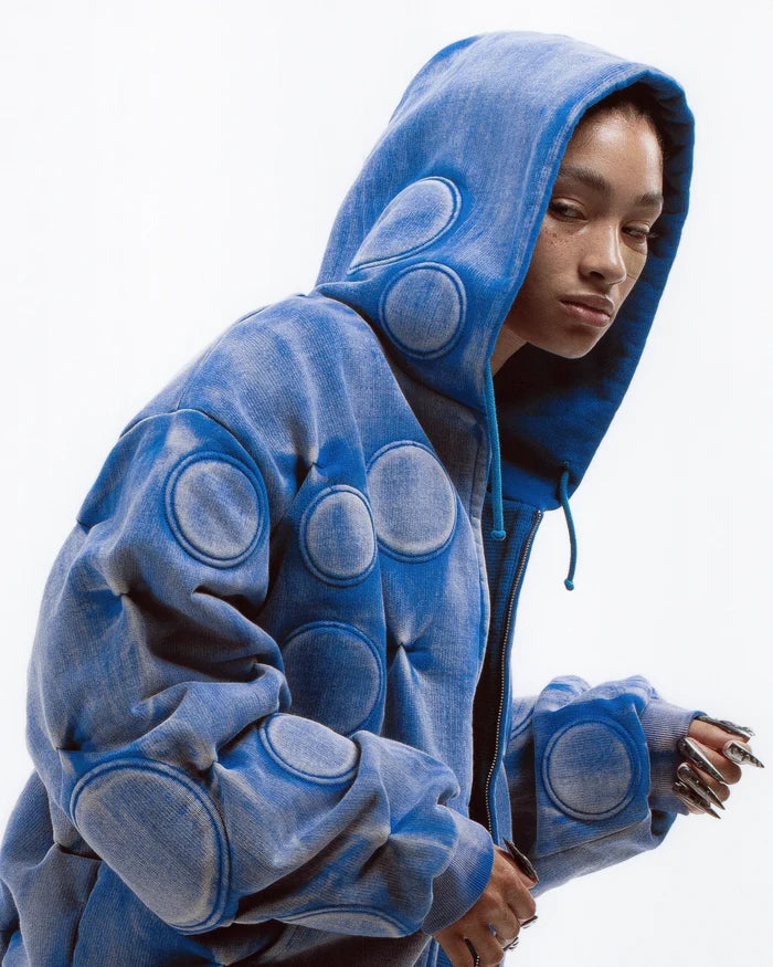 FADED COBALT ‘OXYGEN’ PADDED ZIP-UP HOODIE
