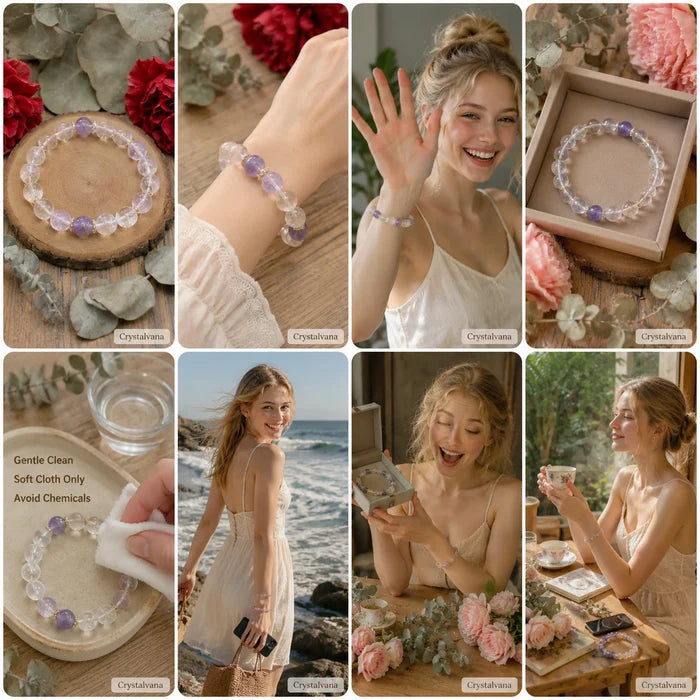Five Elements crystal bracelet on wrist