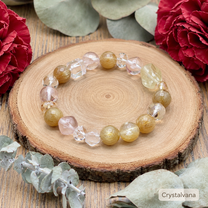 Fortune Gold Wealth Crystal 15mm Bracelet | Abundance & Prosperity | Crystalvana