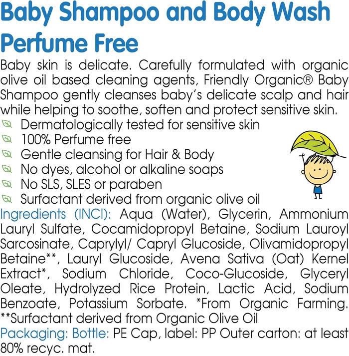 Friendly Organic Perfume Free Baby Shampoo & Body Wash (400 ml)