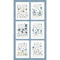 Set of six motivational cards with floral designs and text on a blue background