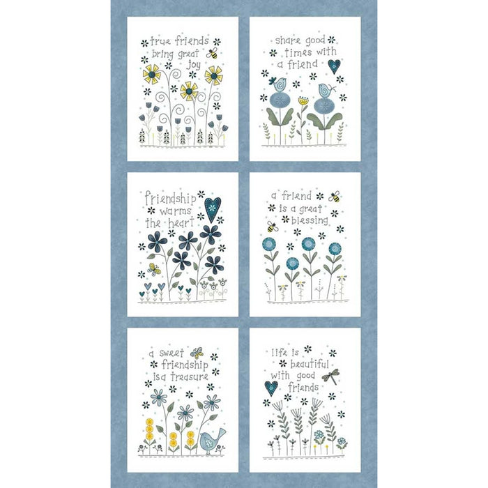 Set of six motivational cards with floral designs and text on a blue background