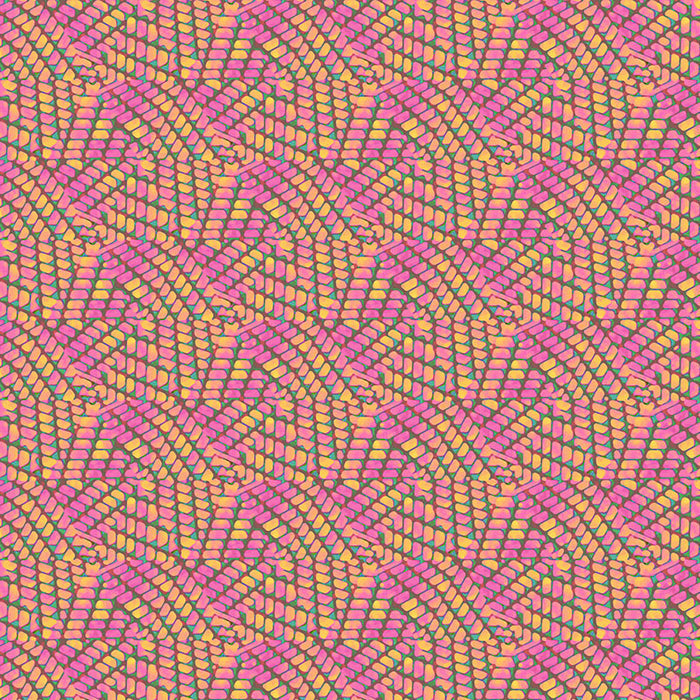 Patterned fabric with pink and yellow wavy lines
