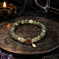 Green Phantom Quartz Bracelet | Ruby Gold Leaf Charm | Crystalvana