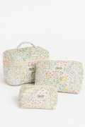 Green Quilted Makeup & Toiletry Travel Bag (3 Pcs)