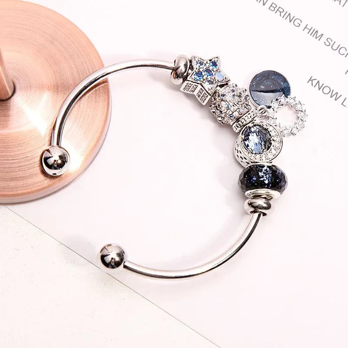 Wish bracelet with moon and star charms - meaningful crystal gift