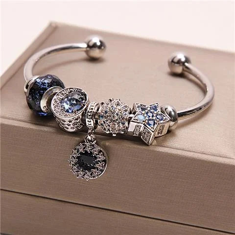 Blue crystal moon star wish bracelet - meditation and intention jewelry