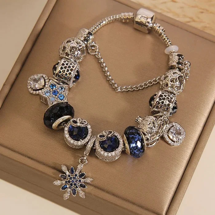 Blue crystal starry sky bracelet - winter night sky bead detail one
