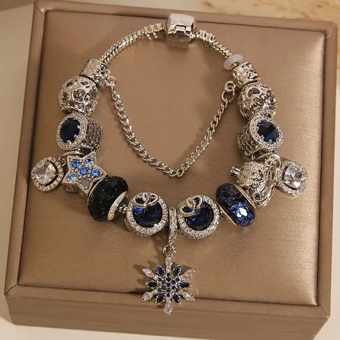 Handcrafted starry sky bracelet with snowflake charm - detail two