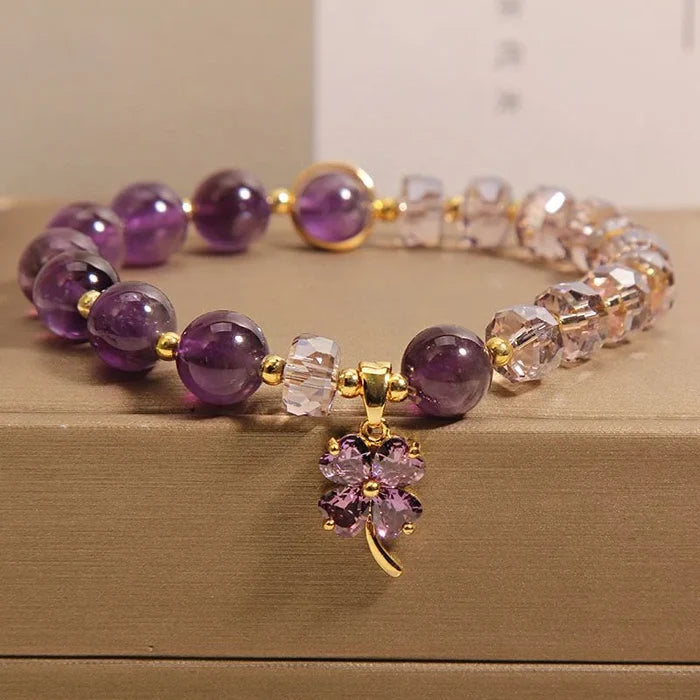 Amethyst four-leaf clover bracelet by Crystalvana - ready to gift