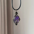 Handcrafted Natural Amethyst raw stone wire wrapped pendant necklace violet crystal by Crystalvana