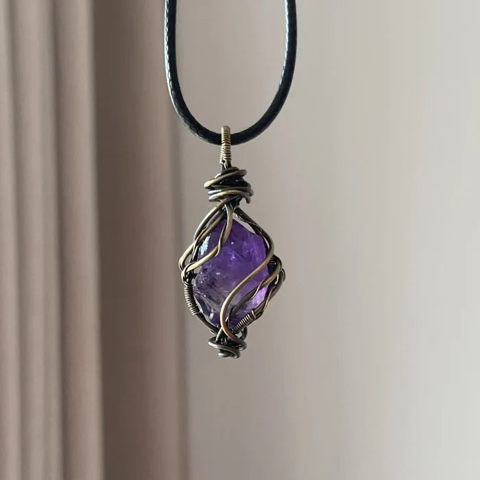 Close-up detail of amethyst necklace beads — handcrafted crystal necklace for positive energy by Crystalvana
