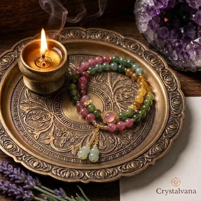 Handcrafted natural tourmaline bracelet with gourd pendant - feng shui protection jewelry