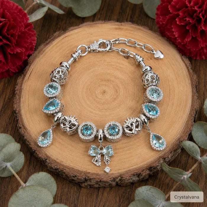 Ocean heart blue beaded bracelet - angel comfort gift with natural crystals