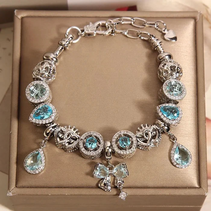 Ocean heart blue bracelet with natural crystal beads - handcrafted by Crystalvana
