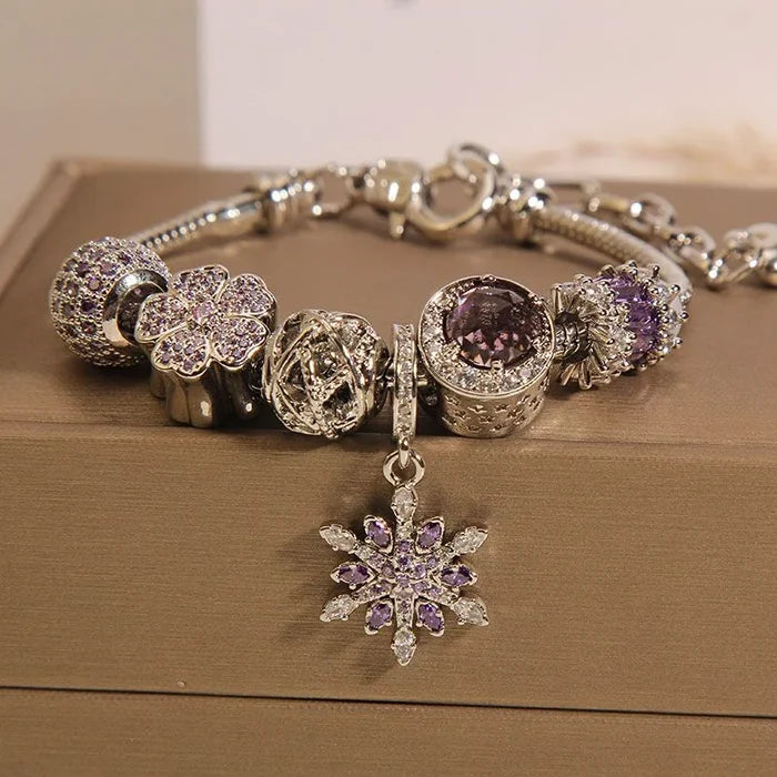Purple crystal bracelet winter star charm close-up - detail two