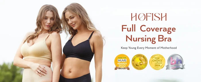 Hofish Maternity Nursing Bra for Breastfeeding Pregnancy Deep V Neck Wireless Bra with Extenders & Clips - Pack of 3