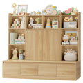 Homfa 10 Cubes Kids Toy Storage Organizer, 4 Drawers Kids Bookcase and Bookshelf with Doors & Adjustable Shelves for Playroom Kids Room, Natural Color