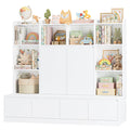 Homfa 10 Cubes Kids Toy Storage Organizer, 4 Drawers Kids Bookcase and Bookshelf with Doors & Adjustable Shelves for Playroom Kids Room, White