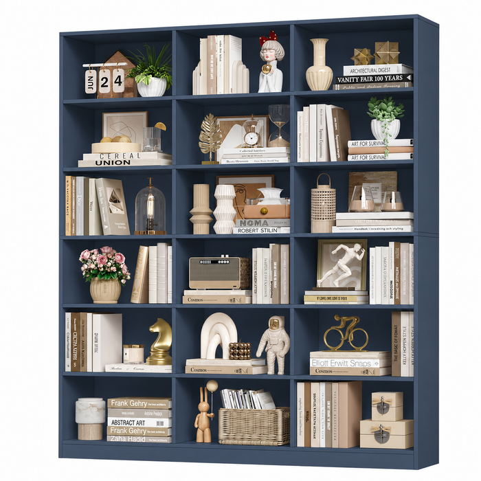 Homfa 18-Cube Bookcase, 72" Tall Triple Wide 6-Tier Bookshelf, Large Cube Storage Organizer with Open Shelves for Living Room, Bedroom, Home Office, Blue