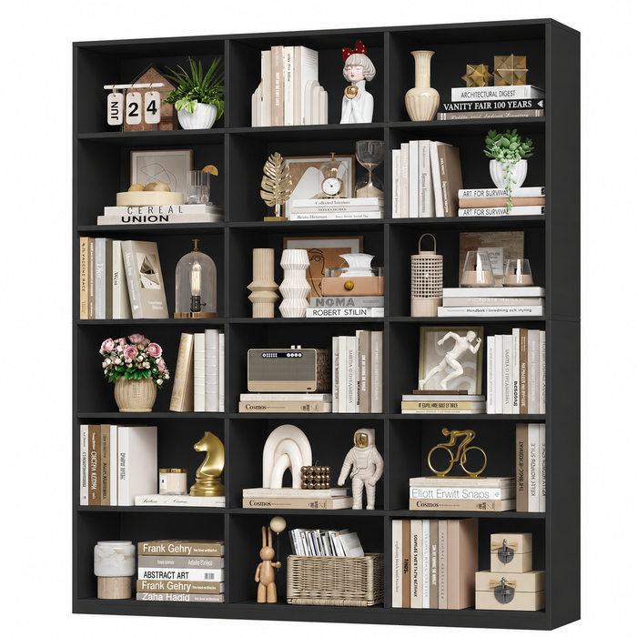 Homfa 18-Cube Bookcase, 72" Tall Triple Wide 6-Tier Bookshelf, Large Cube Storage Organizer with Open Shelves for Living Room, Bedroom, Home Office, Black