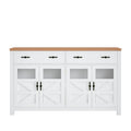 Homfa 2 Drawer Farmhouse Storage Cabinet with Glass Door, Wood Kitchen Sideboard Buffet with Adjustable Shelves, White