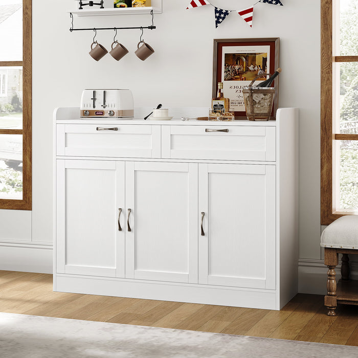 Homfa 2 Drawers Sideboard Buffet Cabinet, Wood Storage Cabinet with Adjustable Shelves for Dining Room, White