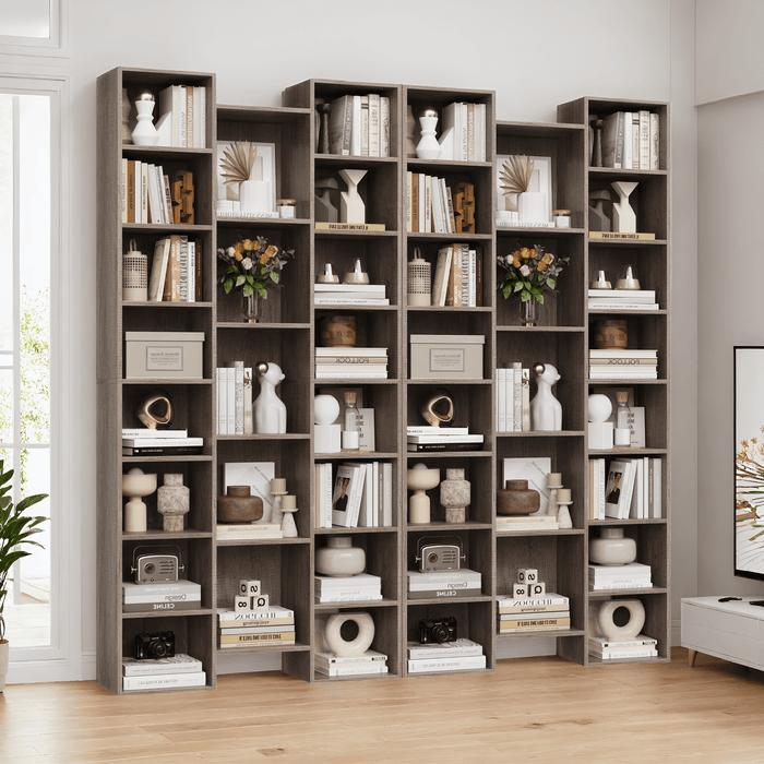 Homfa 2 Pieces Bookshelves, 71¡¯¡¯ Tall Three Row Bookshelf with Adjustable Shelves, 21-Cubes CD Display Storage Organizer Shelf for Living Room Home Office, Oak