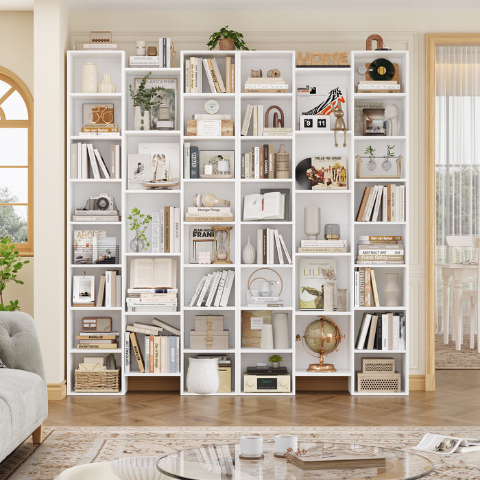 Homfa 2 Pieces White Bookshelves, 71¡¯¡¯ Tall Three Row Bookshelf with Adjustable Shelves, 21-Cubes CD Display Storage Organizer Shelf for Living Room Home Office