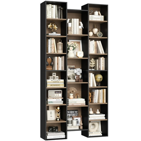 Homfa 21-Cube Bookcase, 71¡¯¡¯ Tall Wooden Bookshelves with Adjustable Shelves, Triple Wide CD Display Storage Organizer Shelf for Home Office, Black+Brown