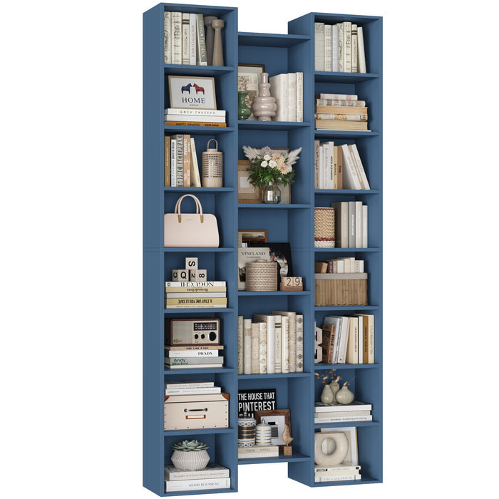 Homfa 21-Cube Bookcase, 71¡¯¡¯ Tall Wooden Bookshelves with Adjustable Shelves, Triple Wide CD Display Storage Organizer Shelf for Home Office, Blue