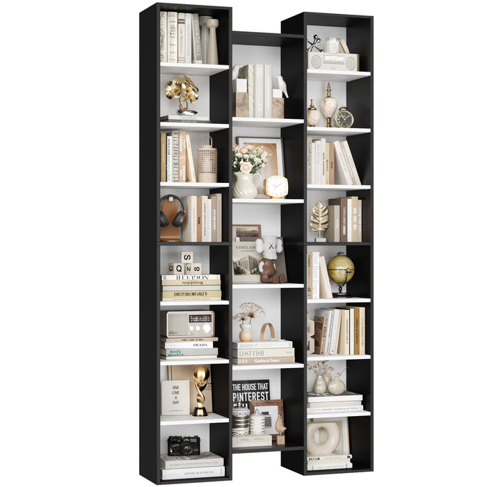 Homfa 21-Cube Bookcase, 71¡¯¡¯ Tall Wooden Bookshelves with Adjustable Shelves, Triple Wide CD Display Storage Organizer Shelf for Home Office, Black+White