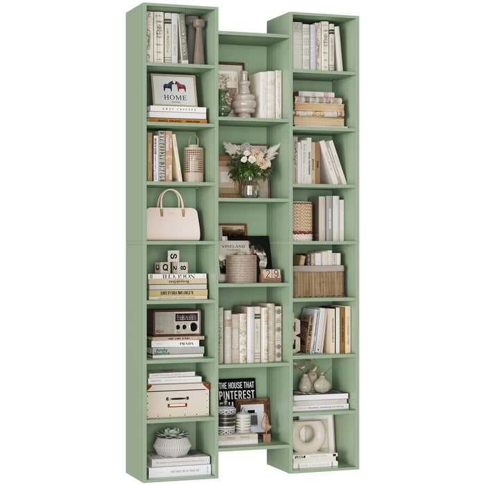 Homfa 21-Cube Bookcase, 71¡¯¡¯ Tall Wooden Bookshelves with Adjustable Shelves, Triple Wide CD Display Storage Organizer Shelf for Home Office, Green