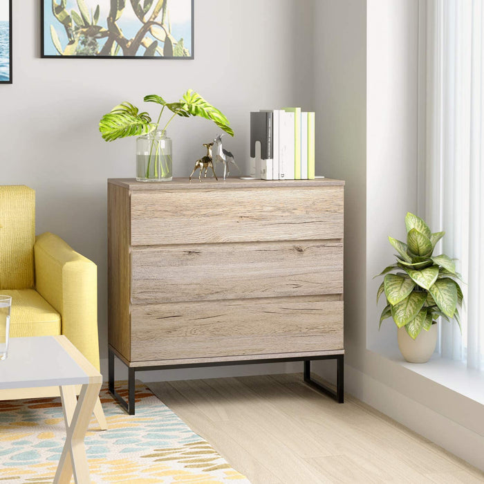 Homfa 3 Drawer Chest, Storage Dresser Cabinet with Steel Legs, Collection Organizer Nightstand Sofa Sideboard Buffet Cabinet, Accent Decor Furniture for Office Home, Assembly Requires
