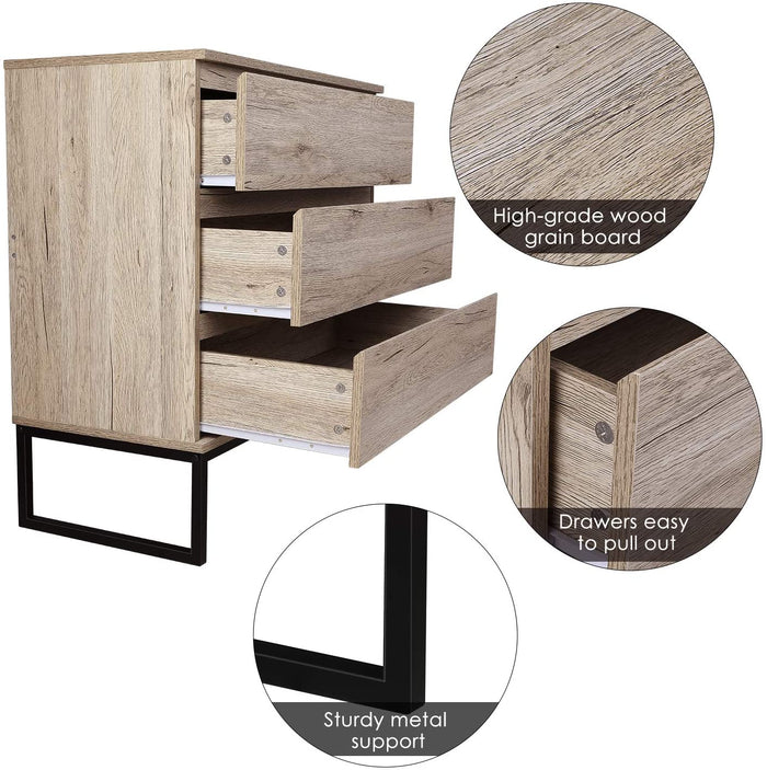 Homfa 3 Drawer Chest, Storage Dresser Cabinet with Steel Legs, Collection Organizer Nightstand Sofa Sideboard Buffet Cabinet, Accent Decor Furniture for Office Home, Assembly Requires