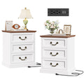 Homfa 3-Drawer Dresser Set of 2, Accent Chest of Drawers with Built-in Power Outlet, Nightstand for Bedroom, Sofa Table for Living Room, White