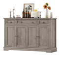 Homfa 3 Drawers Kitchen Sideboard, Modern 4-Door Buffet Coffee Bar with Adjustable Shelves, Gray