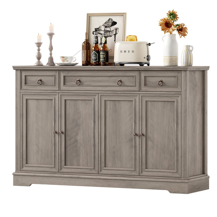Homfa 3 Drawers Kitchen Sideboard, Modern 4-Door Buffet Coffee Bar with Adjustable Shelves, Gray