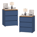 Homfa 3 Drawers Nightstand Set of 2, Small Sofa Table, Wooden Storage Cabinet for Living Room, Blue Finish