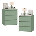 Homfa 3 Drawers Nightstand Set of 2, Small Sofa Table, Wooden Storage Cabinet for Living Room, Green Finish