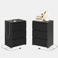 Homfa 3 Drawers Nightstand Set of 2 with Charging Station, Modern End Side Table, Wooden Storage Cabinet for Bedroom Living Room, Black