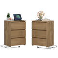 Homfa 3 Drawers Nightstand Set of 2 with Charging Station, Modern End Side Table, Wooden Storage Cabinet for Bedroom Living Room, Wood Grain