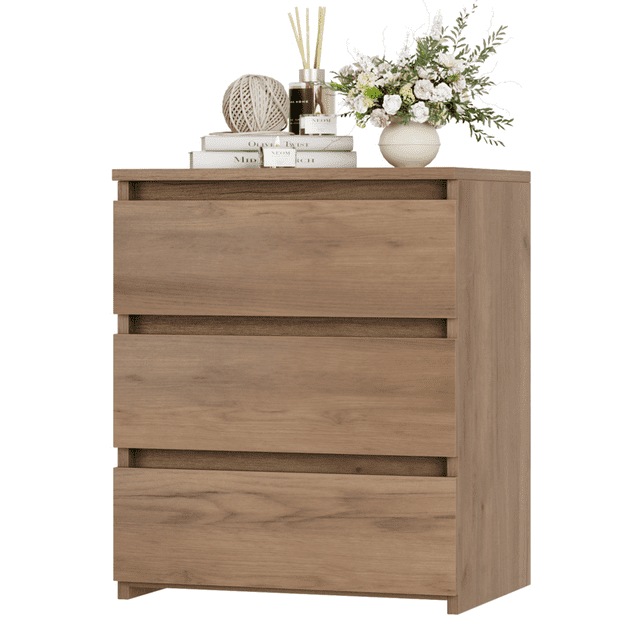 Homfa 3 Drawers Nightstand, Small Sofa Table, Wooden Storage Cabinet for Living Room, Wood Grain Finish