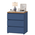 Homfa 3 Drawers Nightstand, Small Sofa Table, Wooden Storage Cabinet for Living Room, Blue Finish